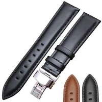 genuine leather smooth watchbands black brown 18 19 20 21 22 24mm women men watch band strap wrist belt bracelet steel clasp