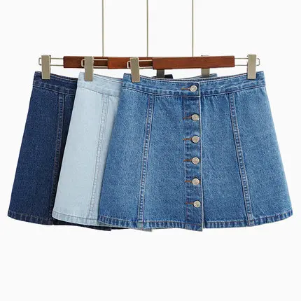 Горячие Лето 2017 г. Новый Юбки для женщин Джинсовые юбки Для s одной кнопки Jupe Femme
