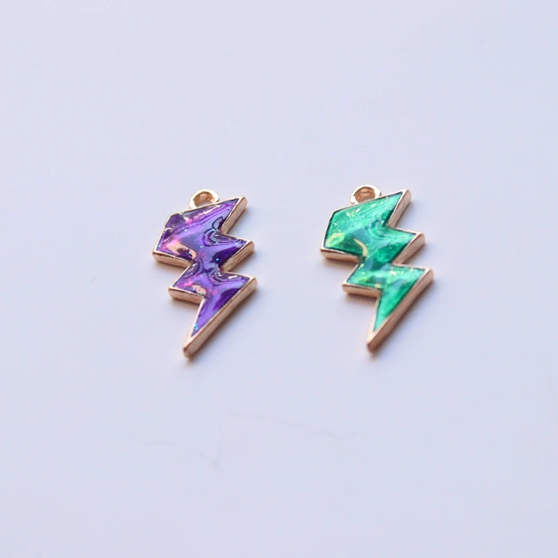 

13*28MM 40Pcs Purple Green Color Lightning Glazing KC Gold Alloy Pendants Jewelry Charms
