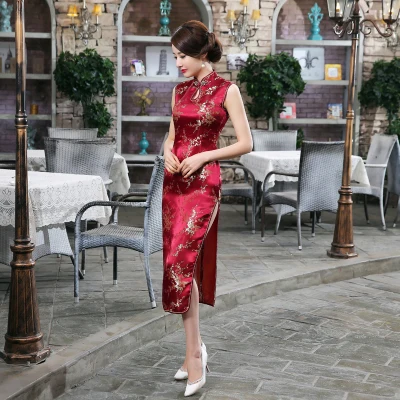 burgundy Сексуальное женское платье без рукавов, тонкое, Cheongsam, новинка, винтажное, китайское, воротник-стойка, Qipao, вечернее платье, vestidos - Цвет: burgundy