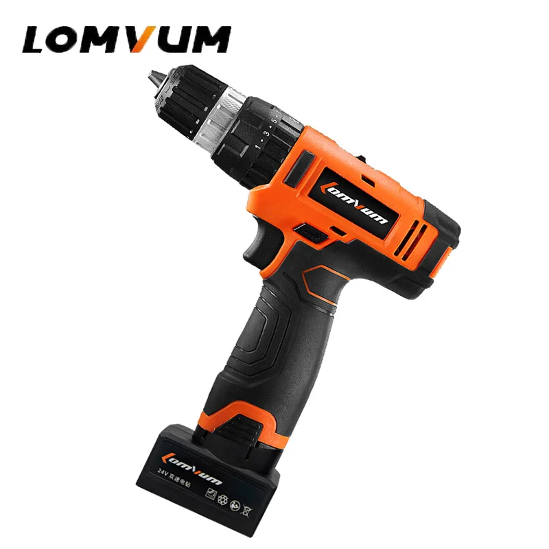 Аккумуляторная шуруповерт LOMVUM Hammer с переменной скоростью 2, электрическая Ударная дрель с 2 аккумуляторами, перезаряжаемый чехол Bax 24 В 45N. M