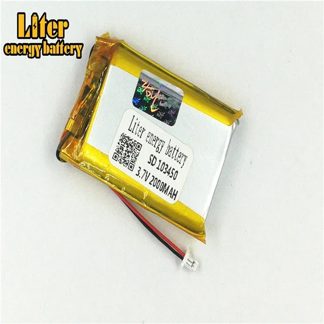 1.0MM 2pin connector Lithium Battery 3.7v 103450 2000mah Rechargeable Li Polymer Battery PL LiPo Battery with Wires