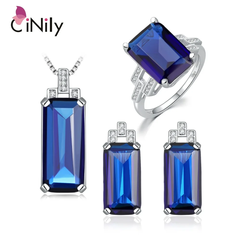CiNily 925 пробы Серебряный Красный Рубиновый Изумрудный сапфир для женщин ювелирные изделия кулон серьги кольцо Sz 6-9 комплект ювелирных изделий ST001-03