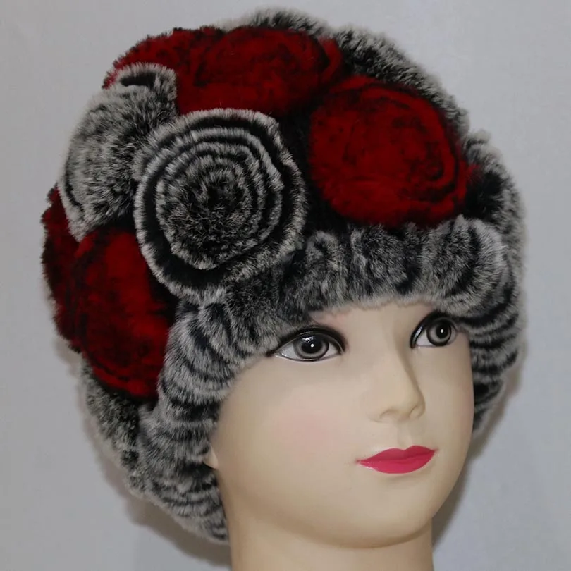 Женская вязаная шапка из натурального меха кролика Rex теплая цельного с