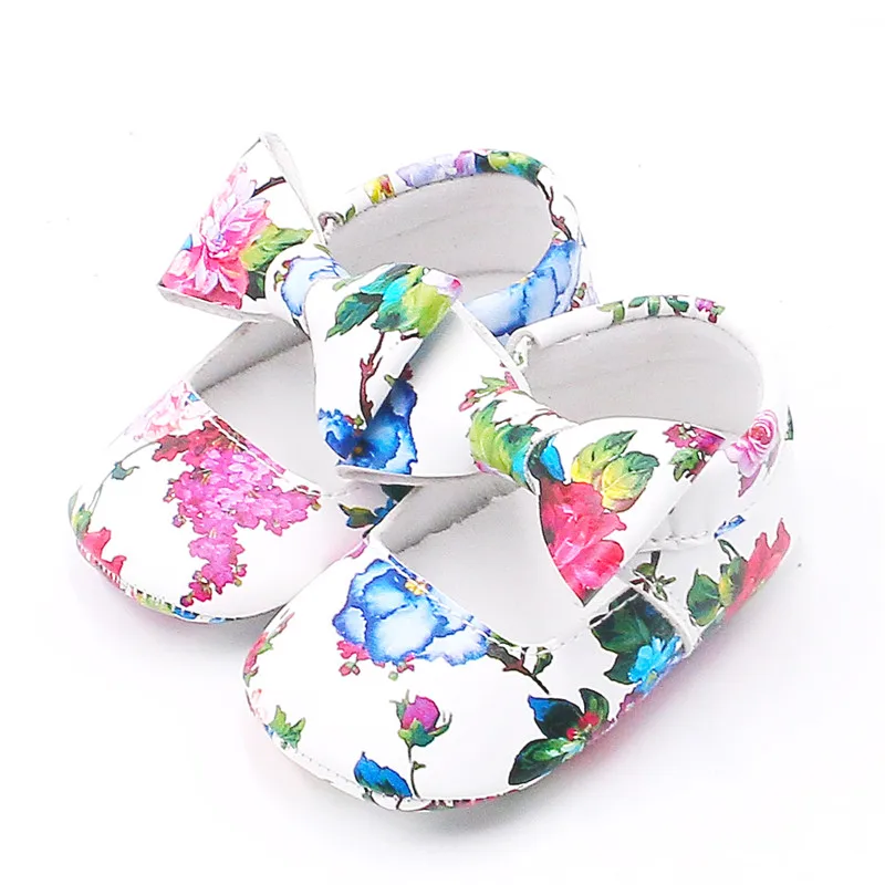 floral2 Искусственная кожа модные с цветочным рисунком и бантом обувь для малышей принцессы мягкая подошва детские мокасины для новорожденных обувь для девочек для 0-24 месяцев - Цвет: floral2