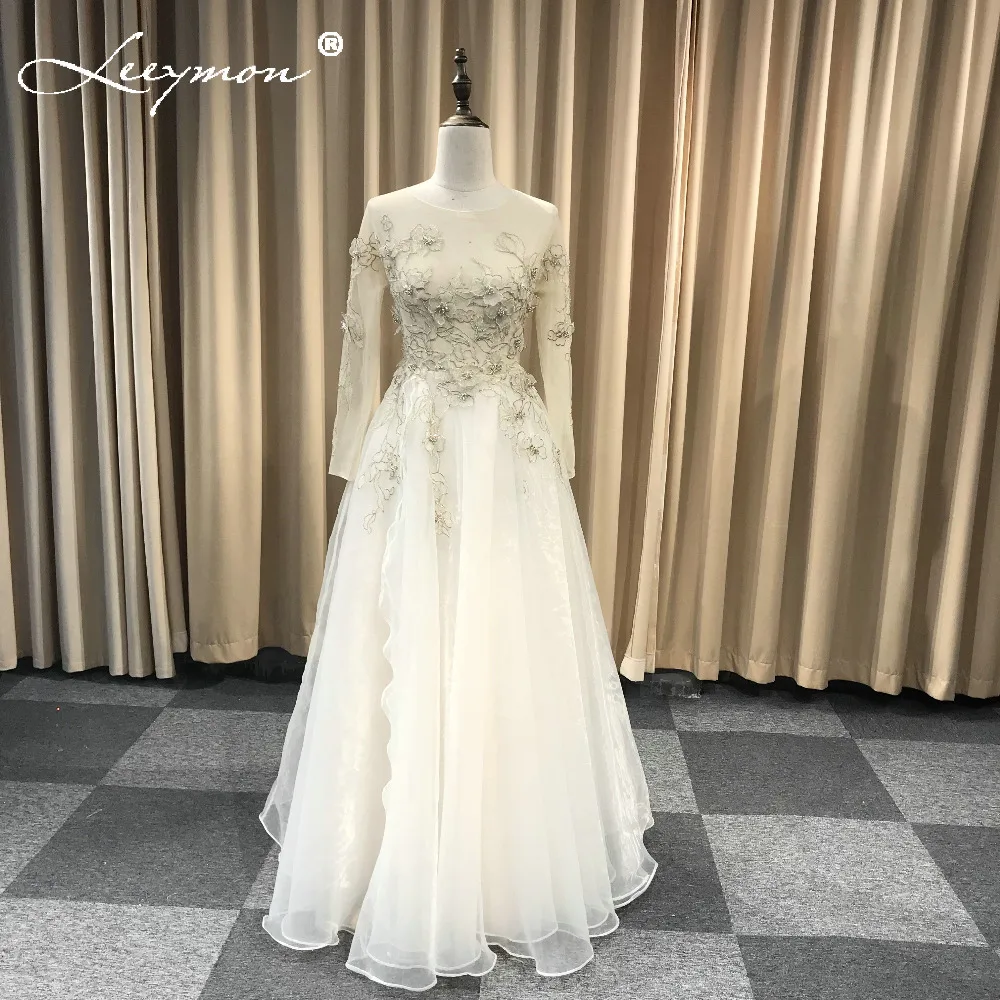 Leeymon шею с длинными рукавами Boho свадебное платье Принцесса длиной до пола