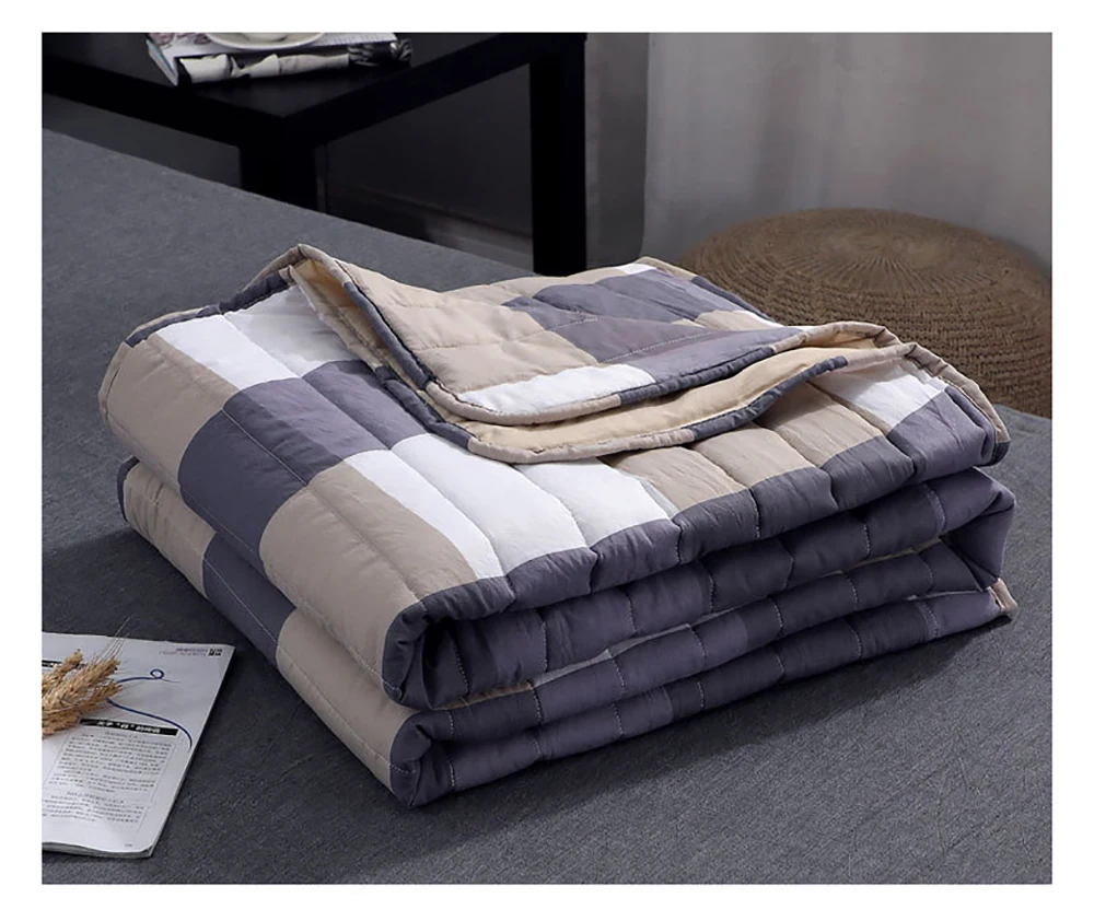 Summer Cotton Blend Quilt Quilted Soft Breathable Air Condition Quilts Blanket Thin Stripe Plaid Comfortfer Bed Cover Bedding