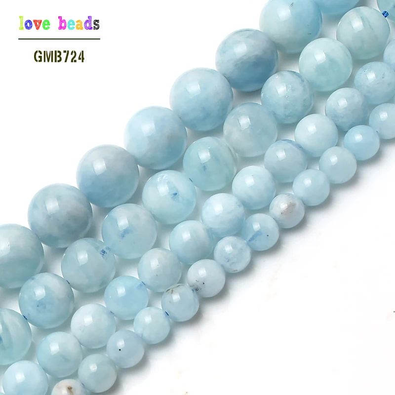 

natural gem beads genuine aquamarina round stone beads for jewelry making 15inches/strand 6/8/10/12mm pick size