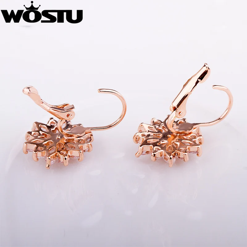 WOSTU Роскошные серьги гвоздики цвета шампанского и золотого цветов с циркониевым