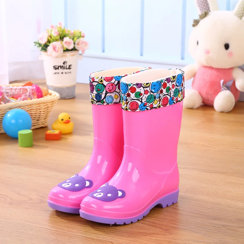 Children's rain shoes 3-12 years old non-slip high tube waterproof shoes plus velvet rain boots in the kids student rubber shoes