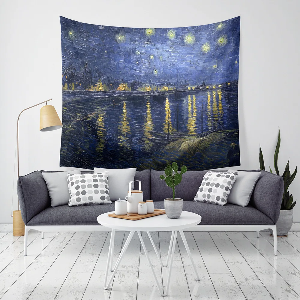 Van Gogh Impress Wall Hanging Hallowmas Rugs Skull Beach Blanket Hippie Tenture Mural Yoga Mat Star Mandala Tapestry Sky | Дом и сад