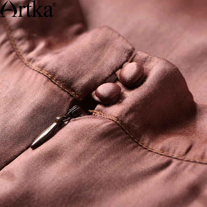 ARTKA Женская 2017 Осень Новый 2 цвета ТРАПЕЦИЕВИДНОЕ ПЛАТЬЕ Винтаж Стенд воротник