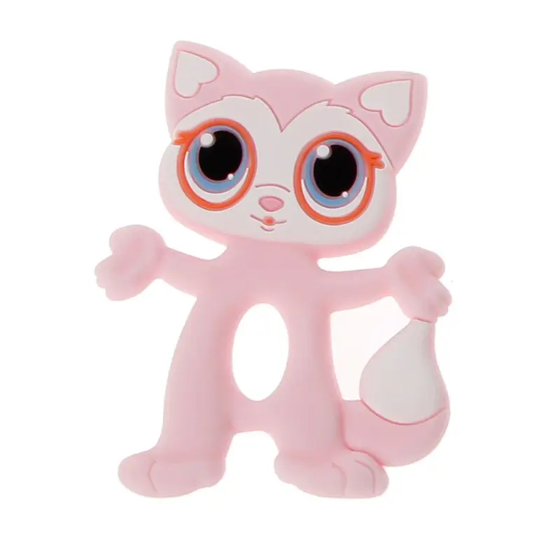 4 Colors Baby Teething Ring Teether Silicone Cute Big Eyes Cat Animal Baby Gift Teething Silicone Chew Children's Toys - Цвет: Розовый