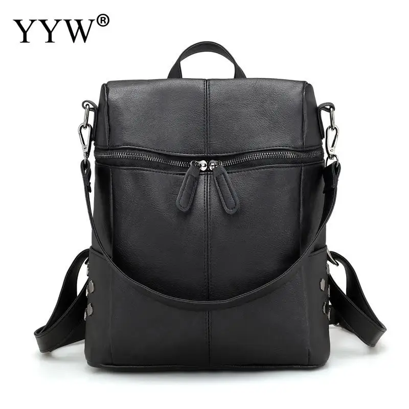 black Женский рюкзак из искусственной кожи, повседневный рюкзак, модные рюкзаки для женщин, повседневная вместительная винтажная сумка через плечо - Цвет: black