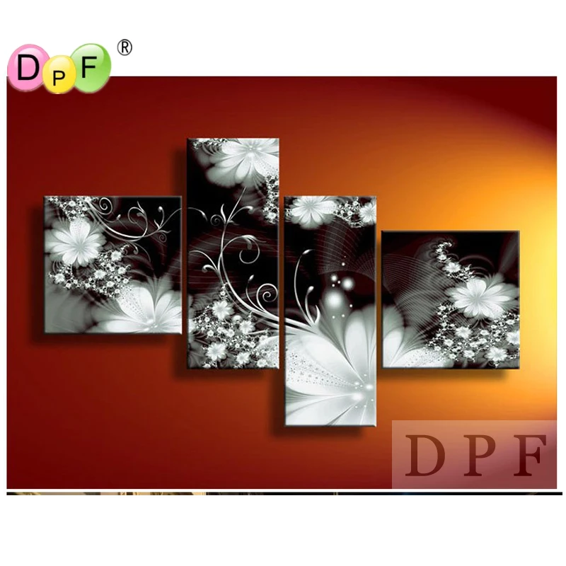 Набор для алмазной вышивки сделай сам картина с 3D черно-белыми цветами