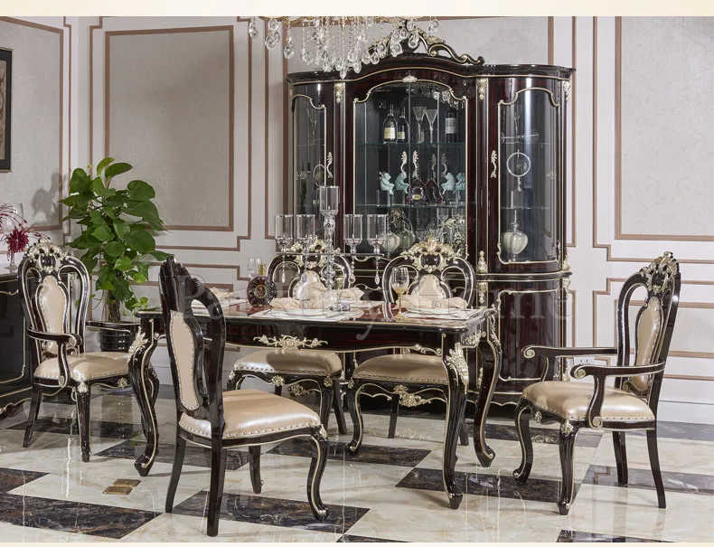 Новый классический обеденный стол и стул в европейском стиле с винным шкафом