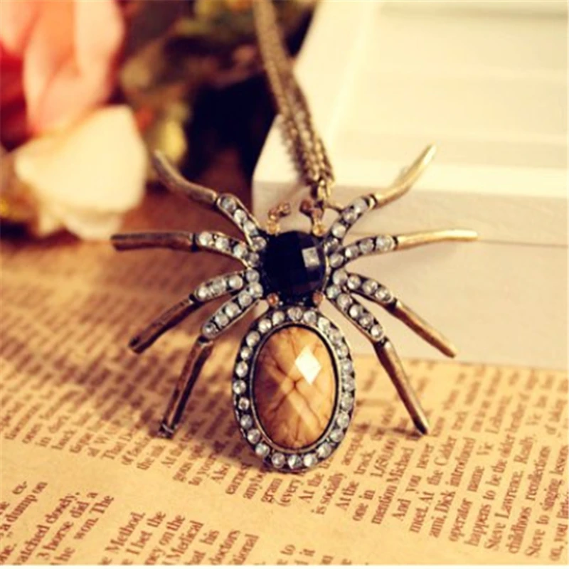 Новый Паук Циркон готика Панк Винтаж цинковый сплав кулон ожерелье для женщин