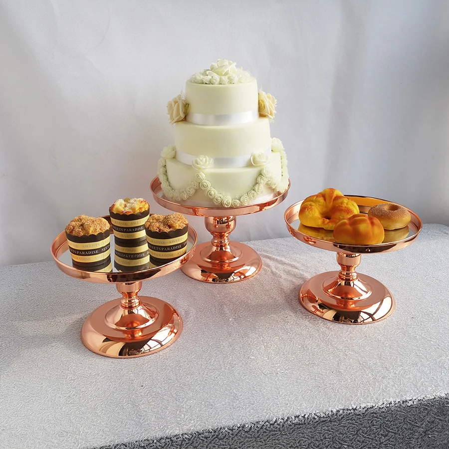 Розовое золото торт стенд современный круглый металлический Свадебный день