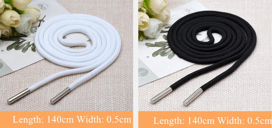 1Pc Solid Color Polyester Cord 140CM Copper Bead Caps Decorative Cap Rope For Sweater Sports Pants Waist Rope Belt