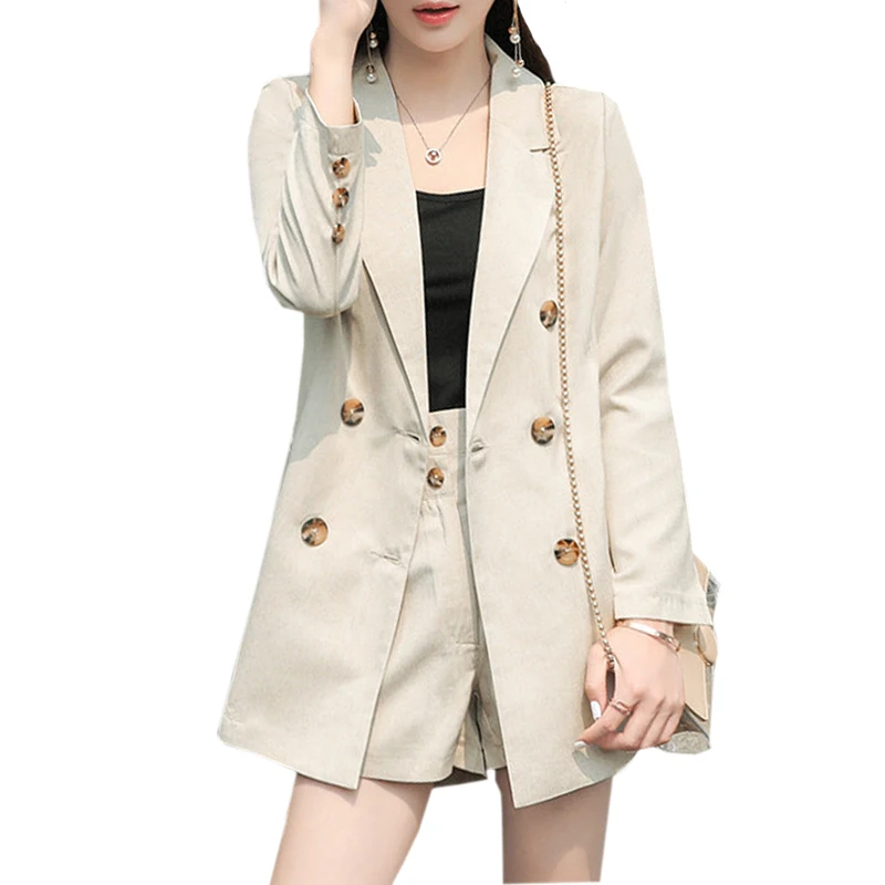 Женский офисный костюм из двух предметов элегантный короткий двубортный пиджак