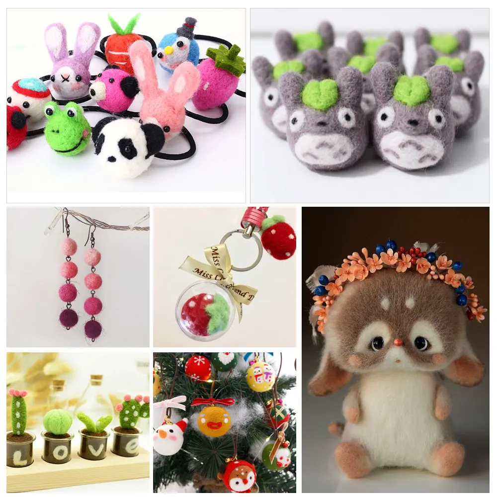 

24 Color Wool Felt Needle Felting Kit Starter Fabric Craft Yarn Roving DIY Fox Spinning Sewing Mold Needlework Accessories