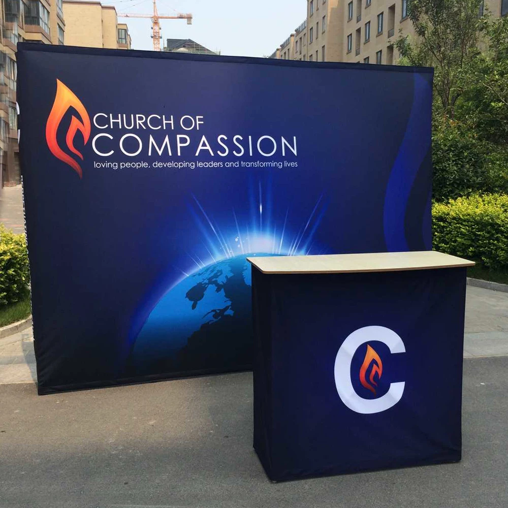 10 футов прямой портативный всплывающий баннер выставка дисплей стенд с колесом