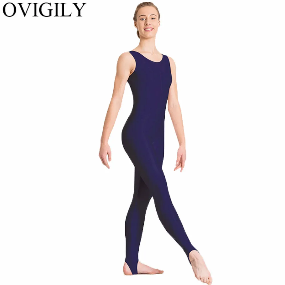 OVIGILY Women Black Tank Dance Unitards Stirrups Sleeveless Spandex Dancewear Girls Yoga Fitness Dancers Stage Show Bodysuits |