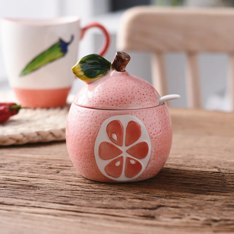 Grapefruit-R Креативная керамическая бутылка для специй в форме фруктов, банка для хранения соли и сахара, банка для приправ, бутылка с крышкой, Кухонный Контейнер для хранения - Цвет: Grapefruit-R