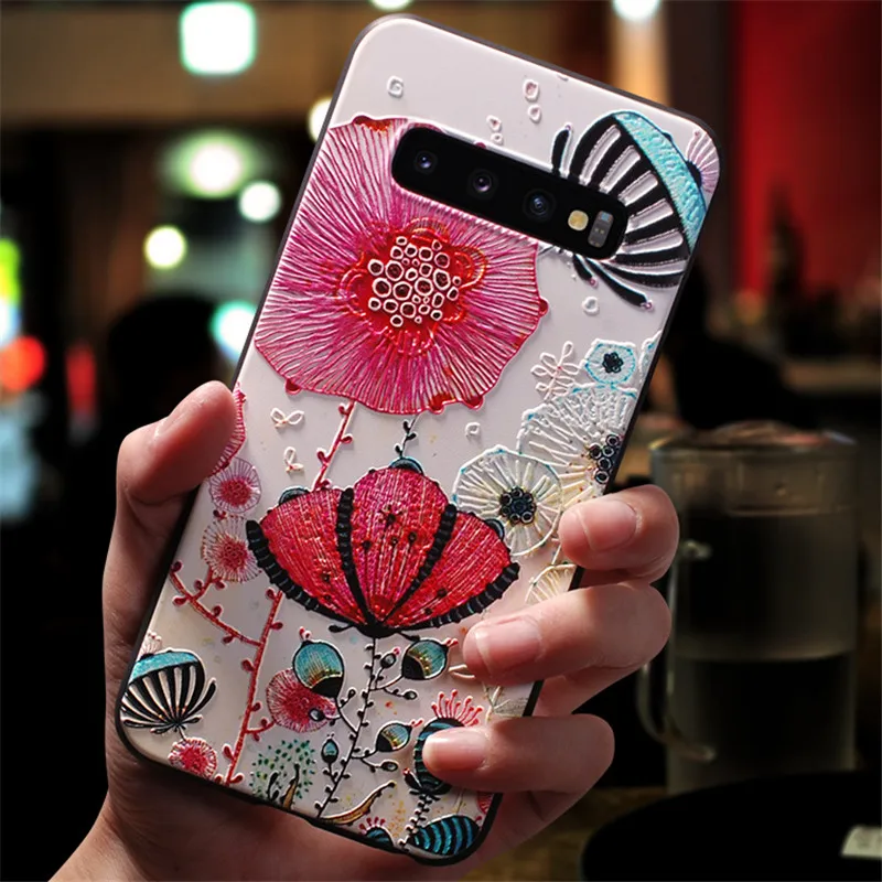 lianzi Цветок черный чехол ТПУ для samsung Galaxy S10 Plus S10e телефон Сумки Чехол 3D Матовый тиснение Coque для samsung S10Plus S10 Plus чехол s - Цвет: lianzi