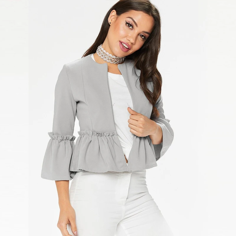 BHplushyee Chaqueta mujer 2018 красный оборками короткая куртка Для женщин Мода Flare рукавом
