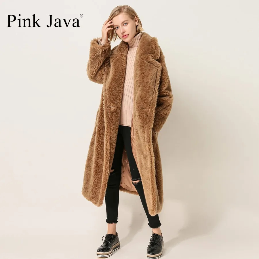 camel Розовое JAVA QC1848 Новое поступление пальто из натурального овечьего меха длинное стильное верблюжье плюшевое пальто более размера зимнее женское пальто - Цвет: camel