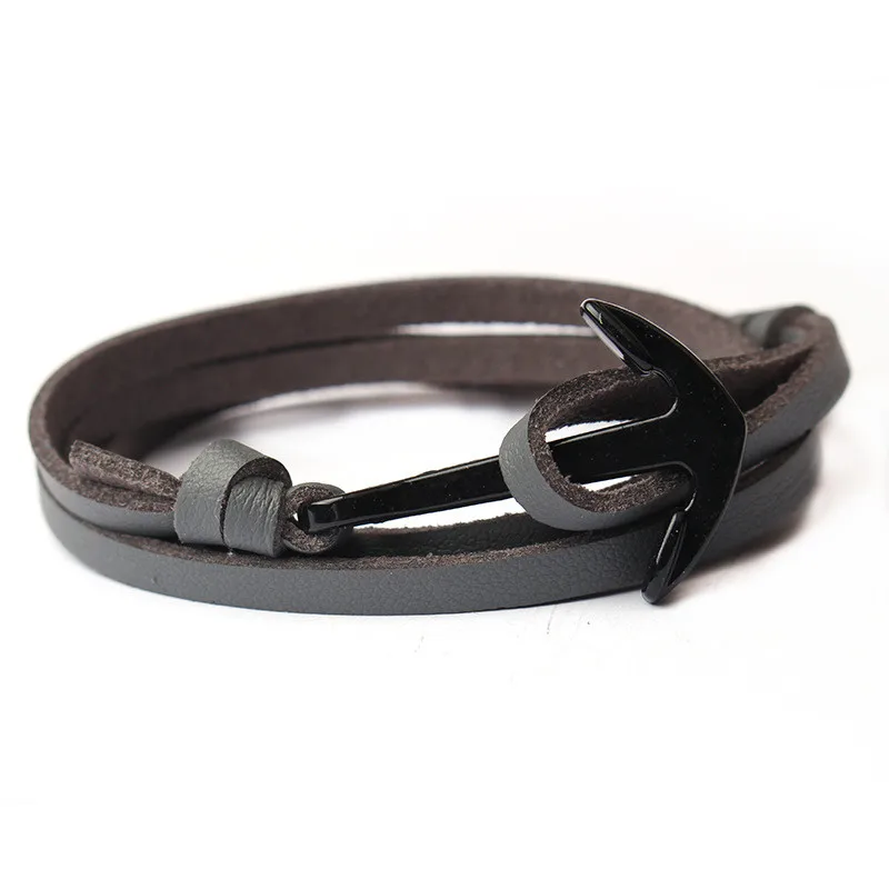 Новый черный якорь мужские ювелирные изделия кожаный браслет и браслеты дружбы