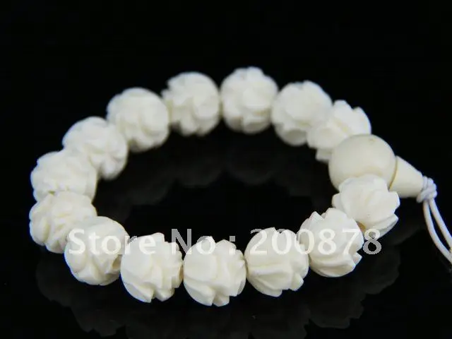 Тибетский белый браслет из яка ручной работы с бусинами лотоса растягивающийся 14