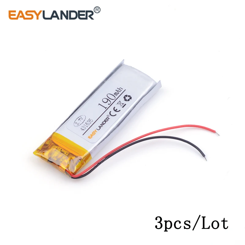 3 шт./лот 7 v литий ионный полимерный аккумулятор 431635 190mAh для Bluetooth гарнитуры 3D очки