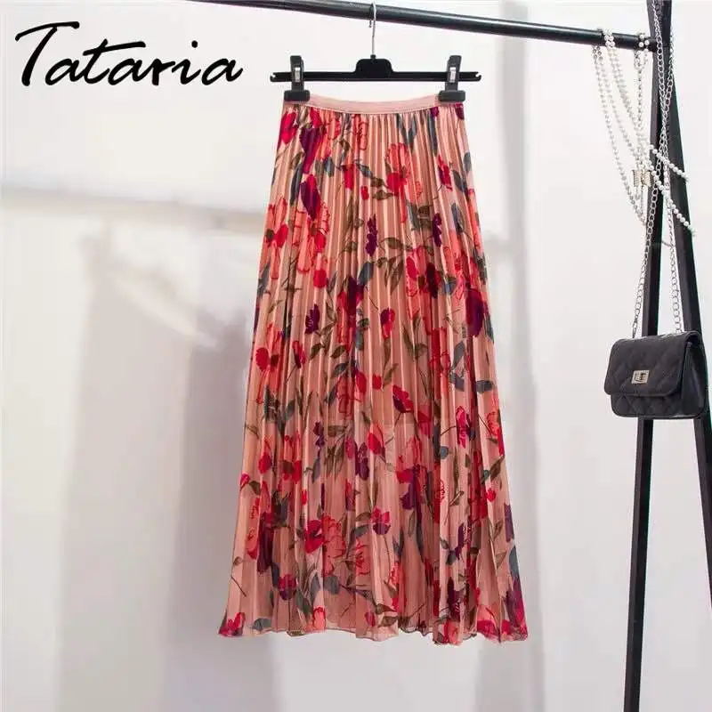 Женские шифоновые юбки до середины икры Tataria плиссированные с высокой талией и