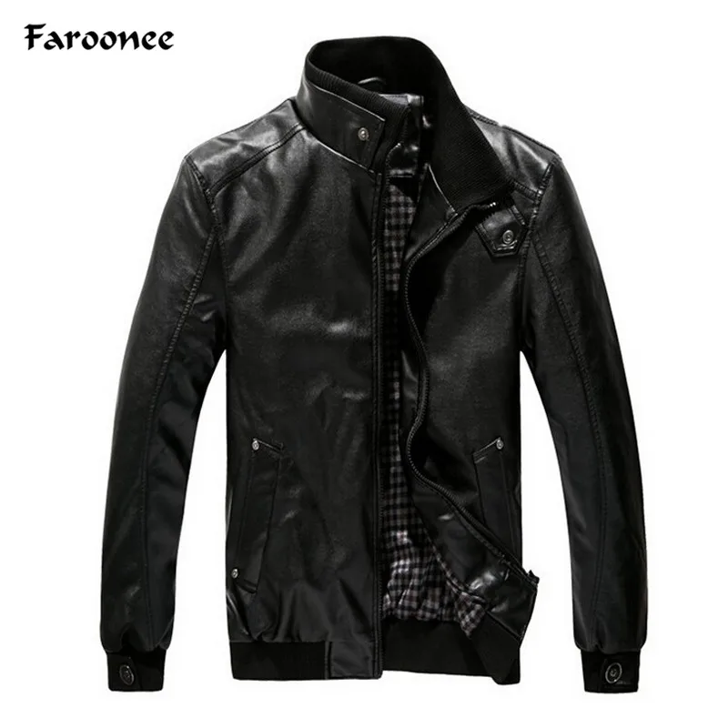 Мужские Куртки из искусственной кожи с воротником-стойкой Faroonee Мотоциклетные на