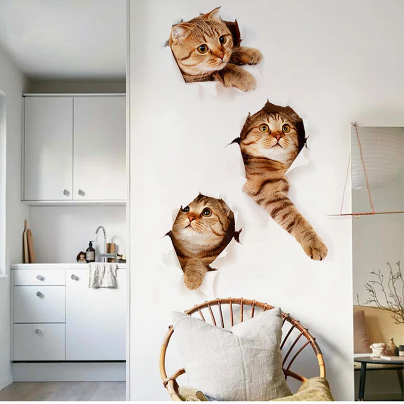 3D милые животные кошка стены Стикеры Home Decor DIY самоклеющиеся котенок для Спальня