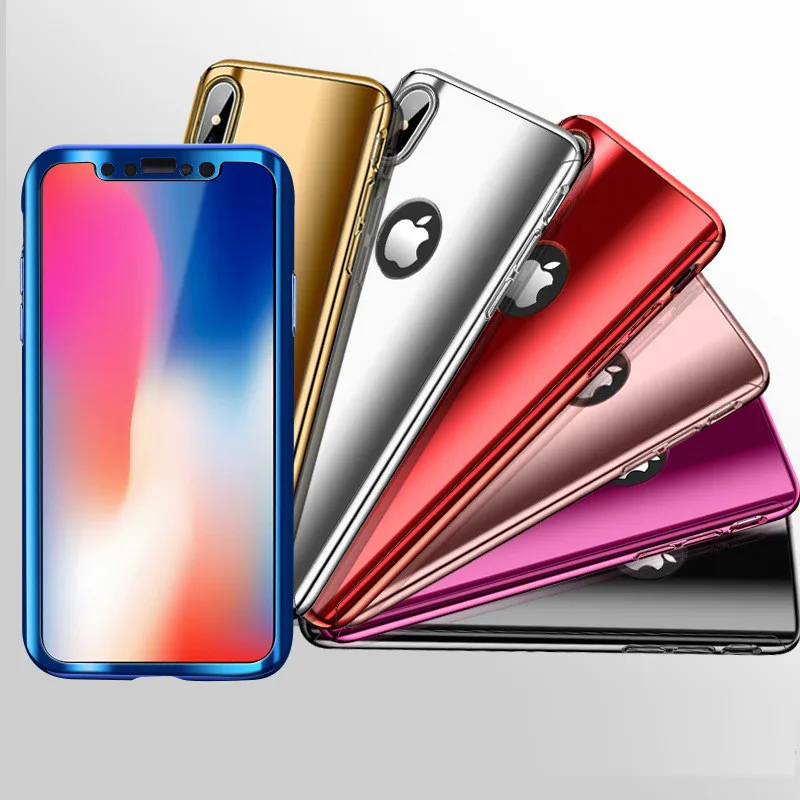 360 Degree Plating Mirror Case For iPhone 6 6s 7 8 Plus X Hard PC Full Body Cover s Phone Cases with Glass |