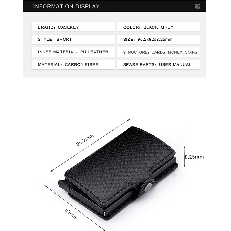 Кожаный бумажник RFID из углеродного волокна с держателем для кредитных карт