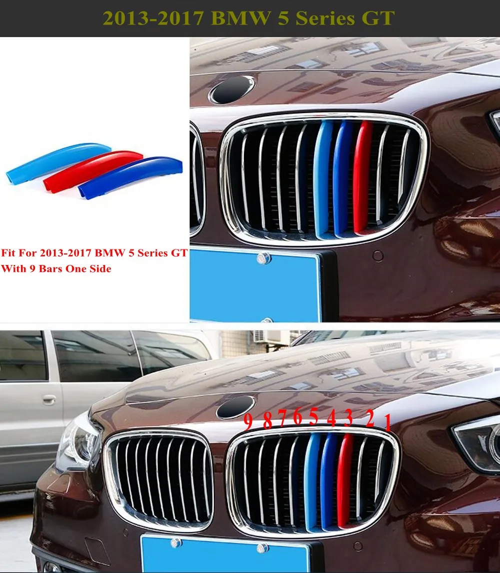 JanDeNing For 3Pcs Car Front 9 Bar Kidney Grill Tricolor Card Bar Buckle Insert Clip Trims Cover Fit  2013-2017 BMW 5 Series GT