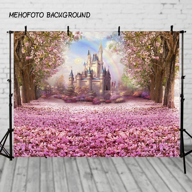 Vinyl Photography Backdrop Castle Palace Pink Flower Birthday Party Deco Banner Children Backdground for Photo Studio