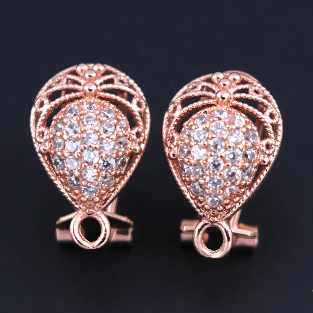 Серьги с микро покрытием и фианитом креплением на спинку вешалкой коннекторами