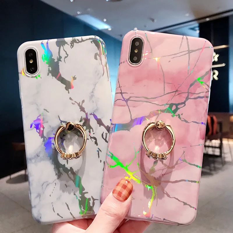 Роскошный блестящий лазерный чехол под мрамор для iPhone X XS XR Max Phone Чехол 6 S 7 8 Plus