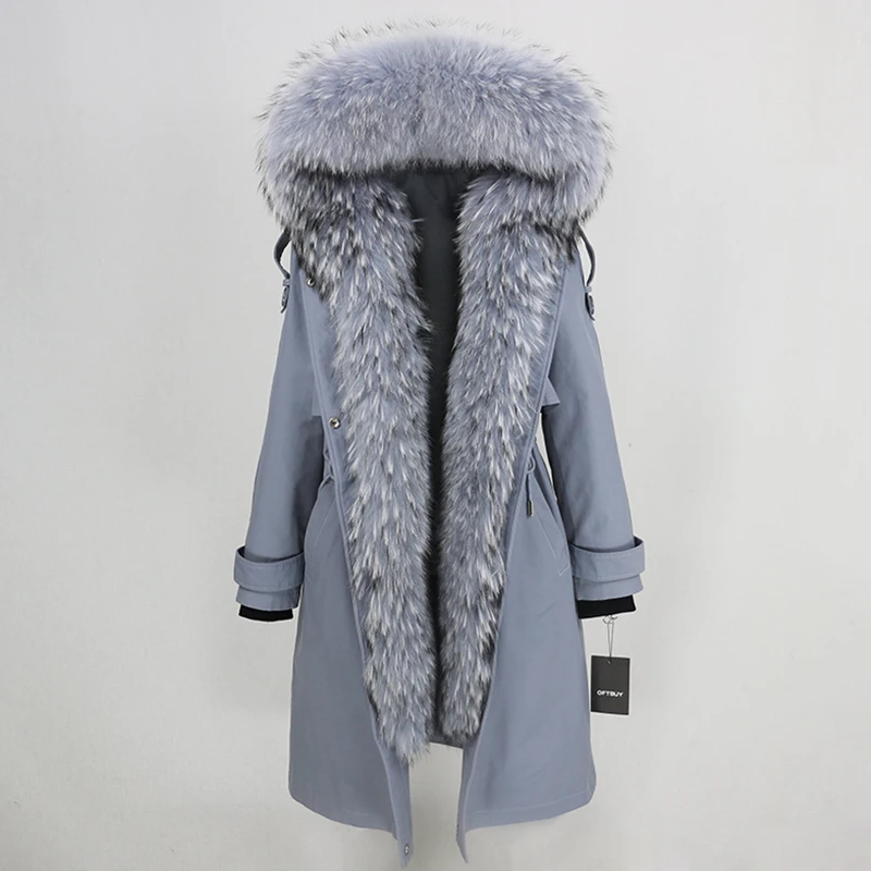OFTBUY, водонепроницаемая парка, натуральное меховое пальто, зимняя куртка для женщин, воротник из натурального меха енота, капюшон, подкладка из натурального кроличьего меха, съемная
