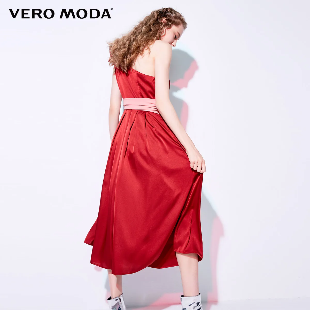 Vero Moda новые женские диагональные плечи бант Сращивание плиссированные Высокая Талия Вечерние платья | 31847A502
