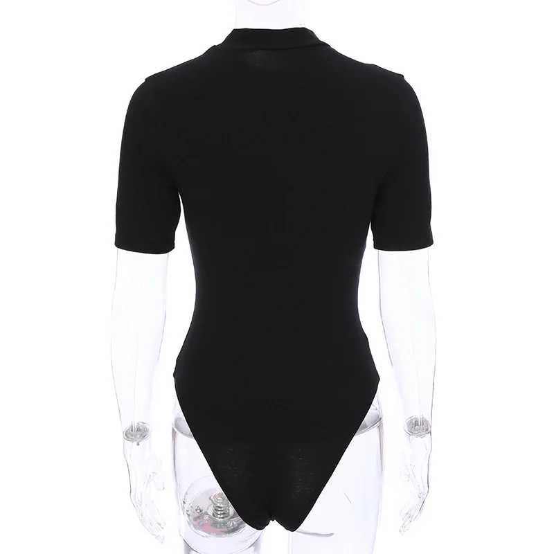 Облегающее Черное Женское боди Летние хлопковые с принтом Feminino короткий рукав