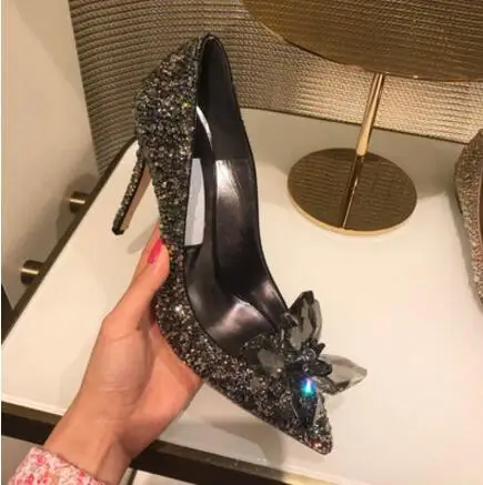 

Cinderella Crystal Party High Heel Shoes Women Pointed Toe High Heels Female Big Rhinestone Slip-on Wedding Pumps