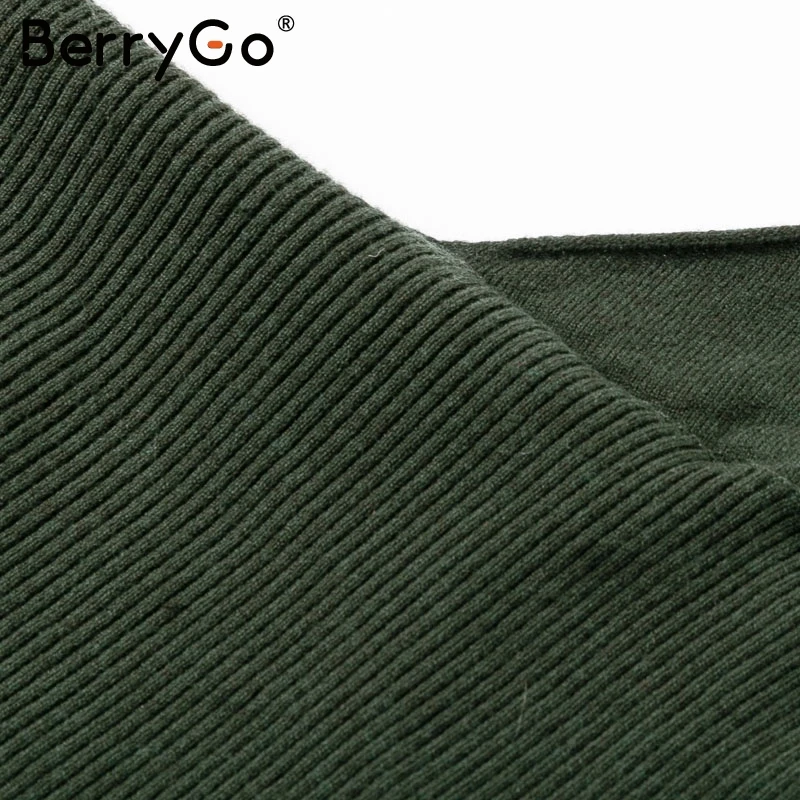 Вязаный женский свитер BerryGo с v-образным вырезом и одним плечом мягкий теплый