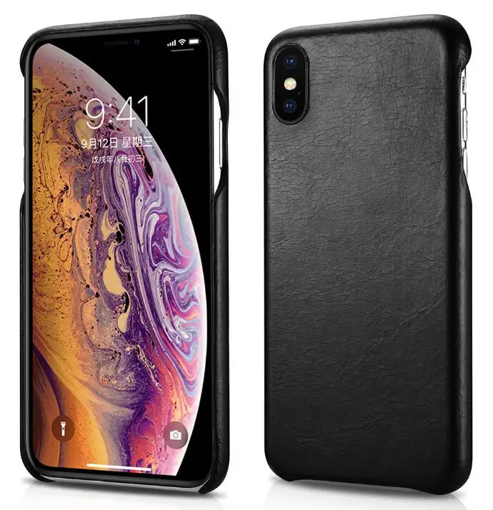 Роскошный чехол из натуральной кожи для iPhone Xs Max iPhone X, защитный чехол для телефона, кожаная сумка - Цвет: Black
