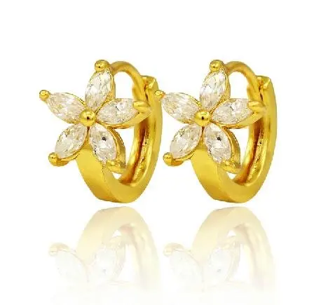 Ювелирные изделия ювелирные серьги 18 К желтое золото заполнено цветок циркон